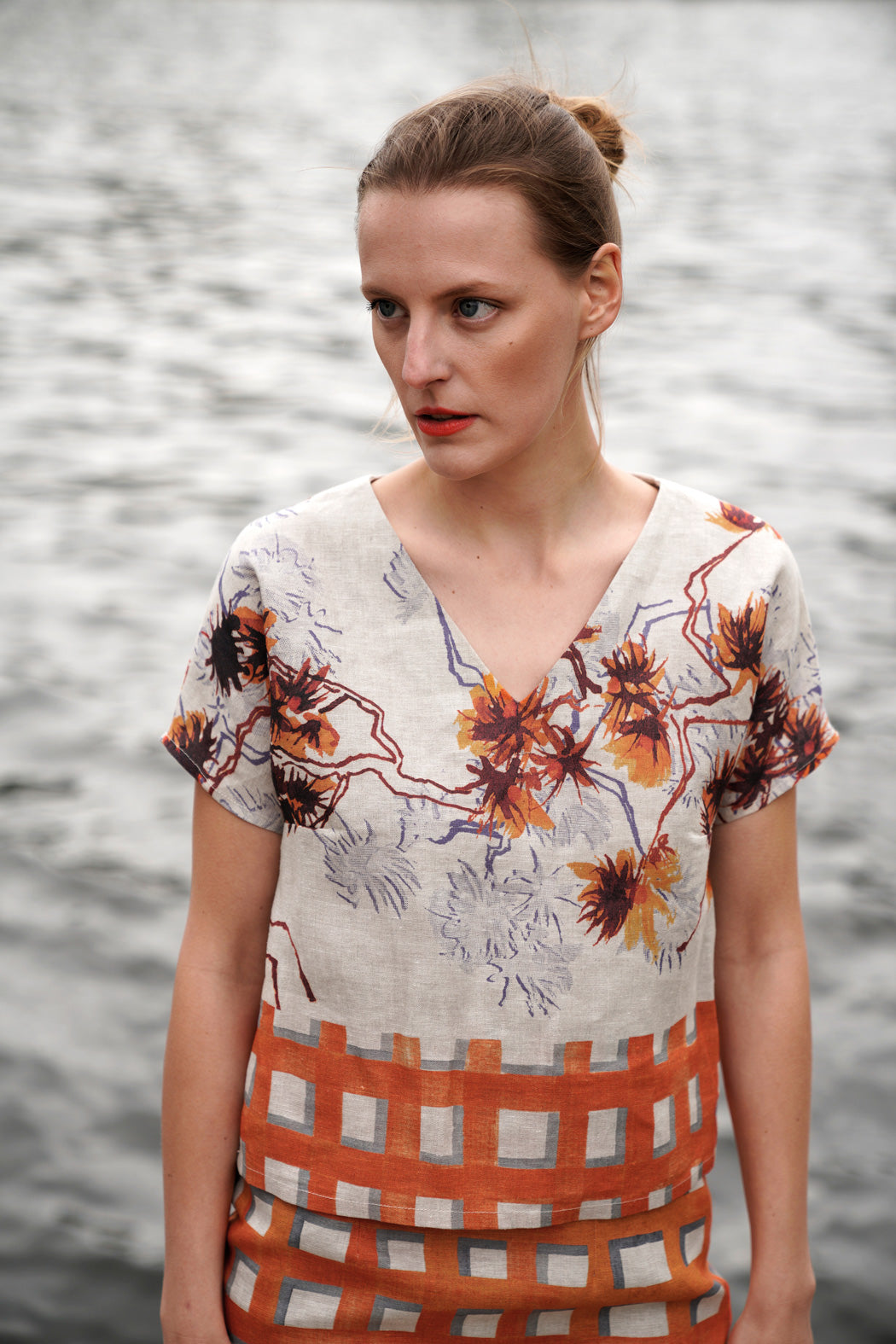 Camilla - Leinen-Hemd mit Orangen-Print 3
