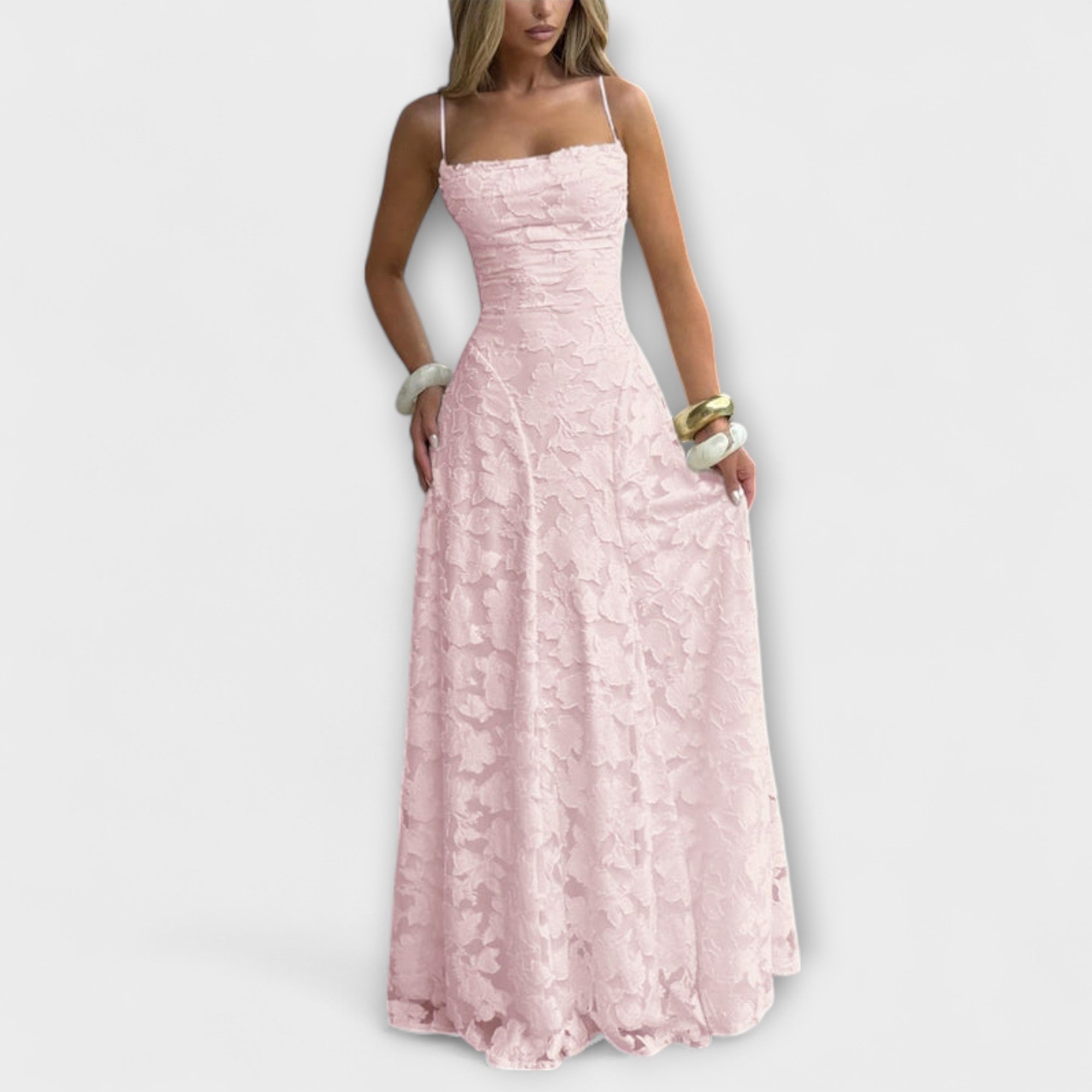 Carlotta - Elegantes Jacquard-Maxikleid Rosa 3
