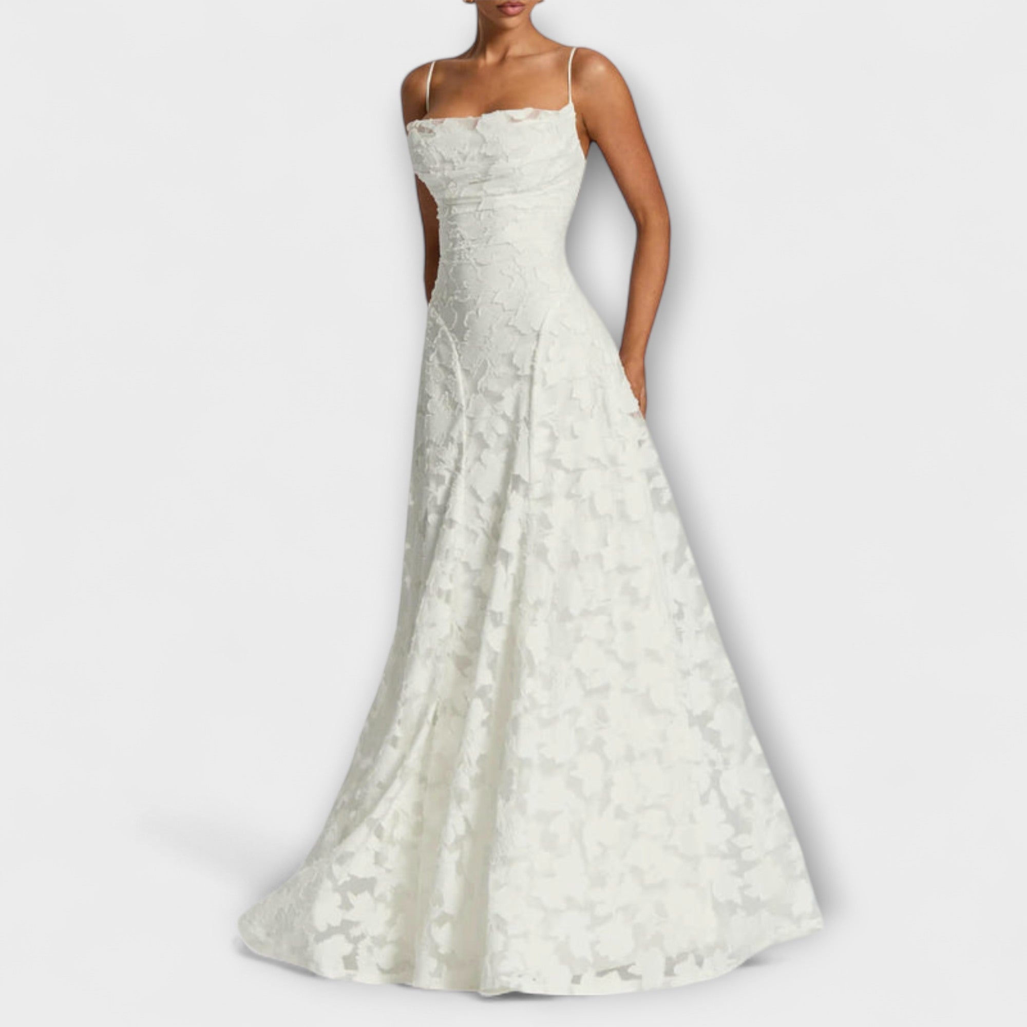 Carlotta - Elegantes Jacquard-Maxikleid Weiß 2