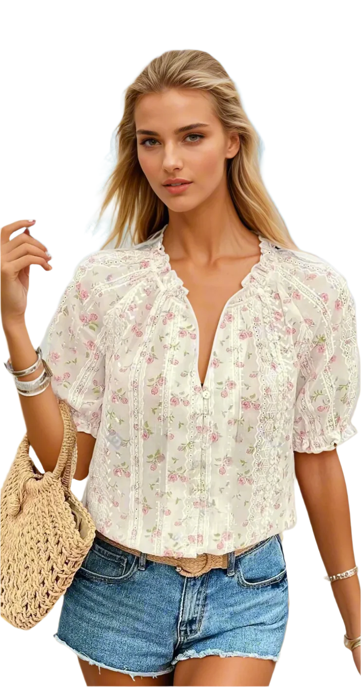 Caroline – Elegante Bluse Damen V-Ausschnitt Blumenmuster 1