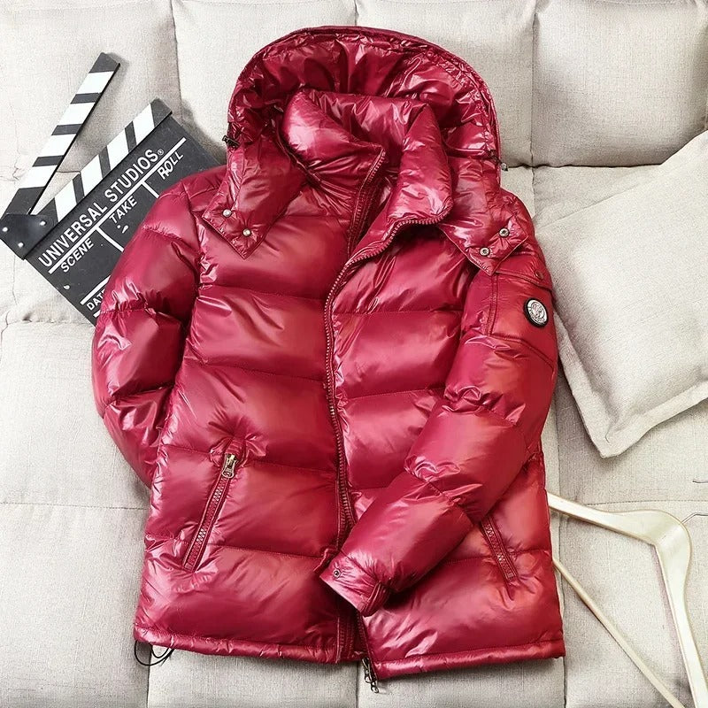 Celine - Herren Kurze Daunenjacke Mit Kapuze Rot