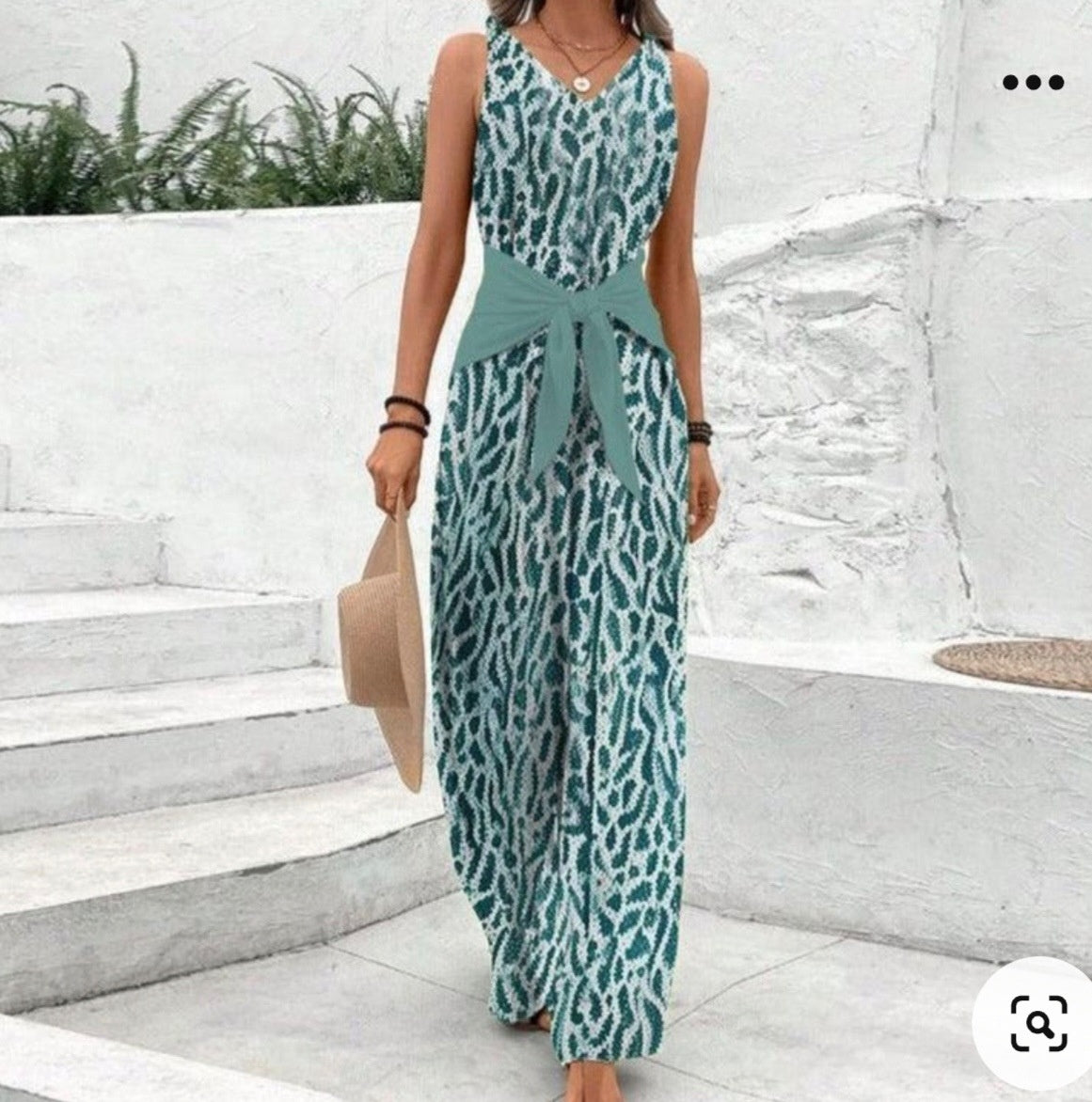 Chantal- Bedruckter ärmelloser Damen Jumpsuit Grün