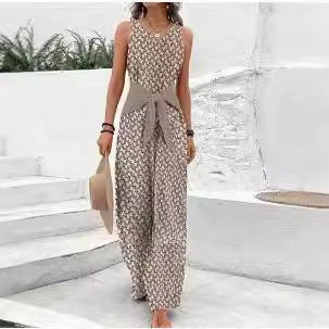 Chantal- Bedruckter ärmelloser Damen Jumpsuit Grau