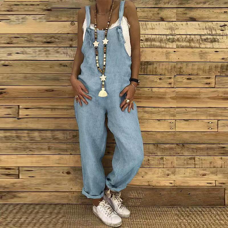 Charlotte- Cooler böhmischer Leinen Overall Himmelblau