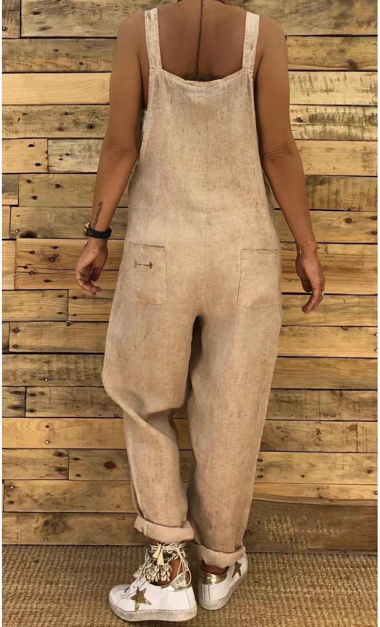 Charlotte- Cooler böhmischer Leinen Overall Khaki