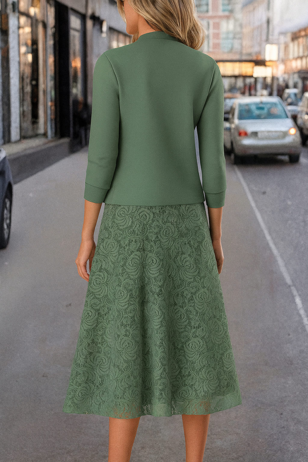 Fenella – Grünes Midi-Kleid mit Jacke für Damen