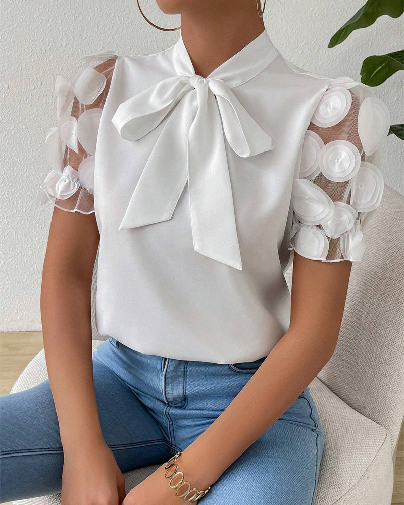 Chloe- Bluse Transparent Puffärmel Uni Weiß