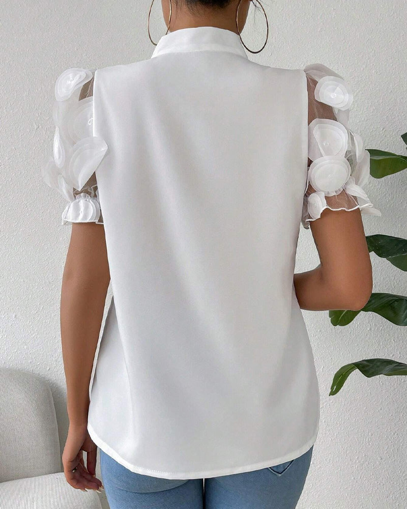 Chloe- Bluse Transparent Puffärmel Uni Weiß 1