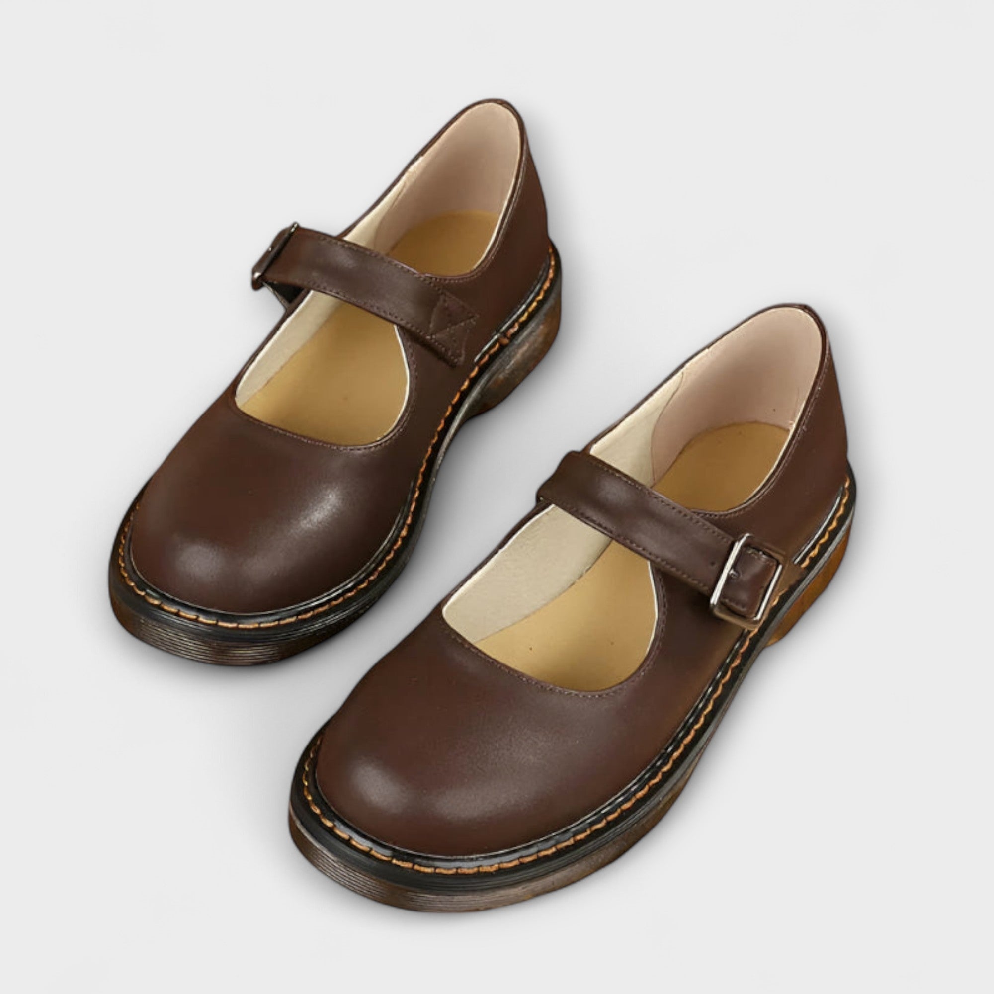 Christel - Damen Vintage Mary Jane Schuhe Braun