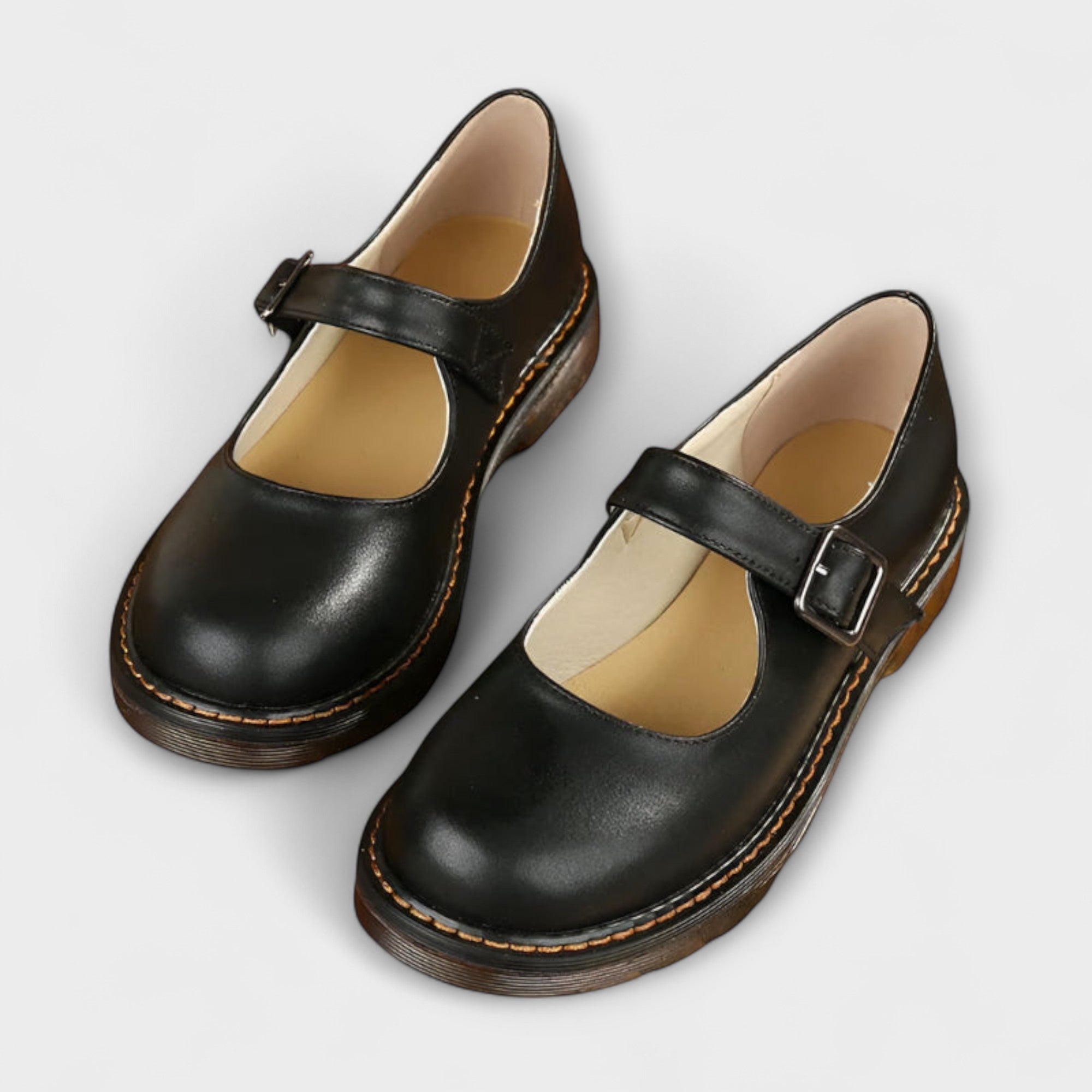 Christel - Damen Vintage Mary Jane Schuhe Schwarz