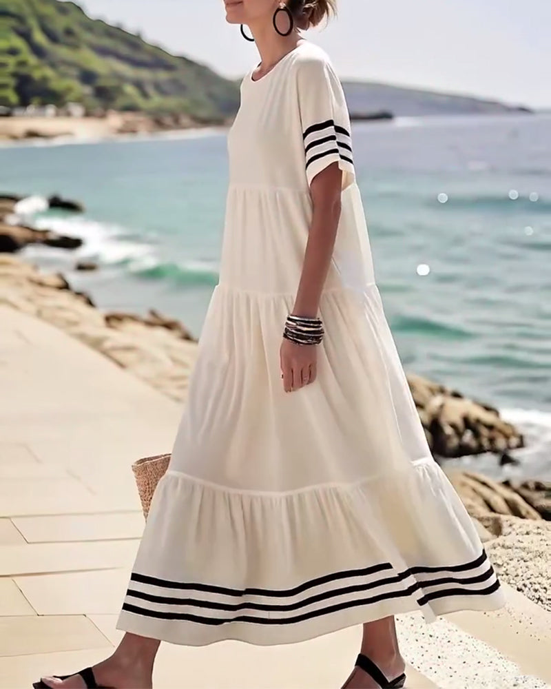 Christine- Kleid Modisch Urlaub Kurzärmelig Weiß 3
