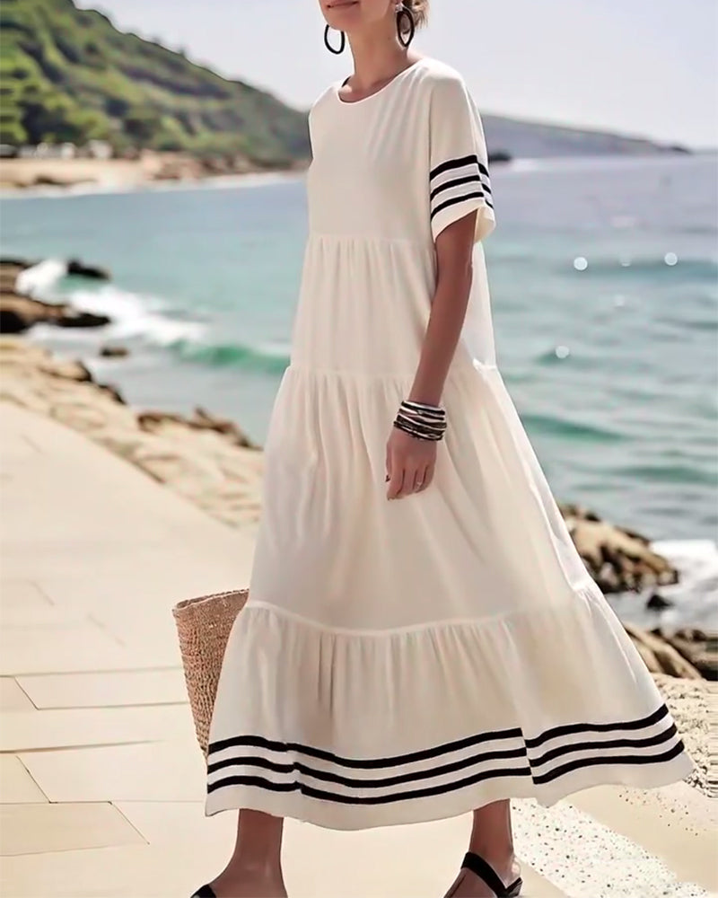 Christine- Kleid Modisch Urlaub Kurzärmelig Weiß 4
