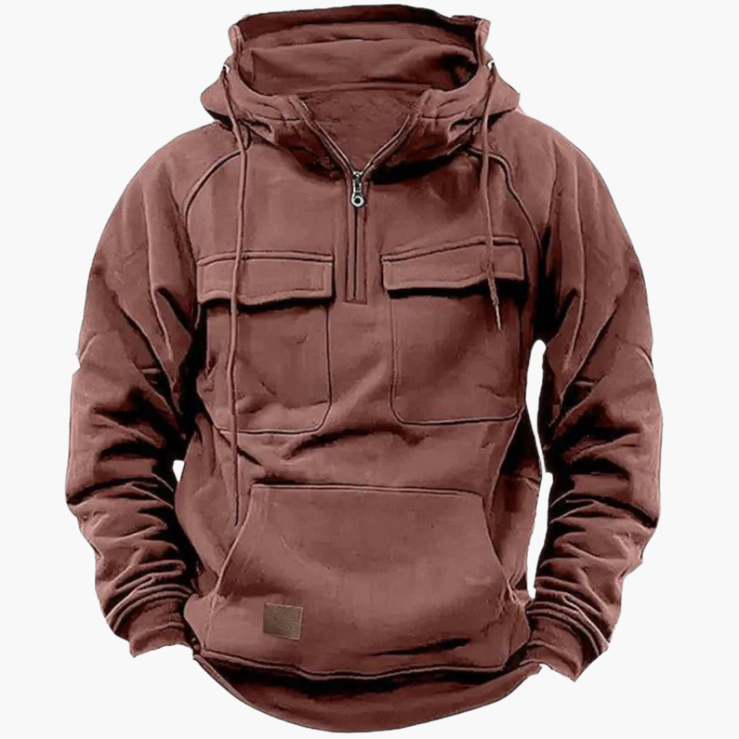 Ciro - Herren Winter Hoodie Taktisch mit Zipper Ziegelrot