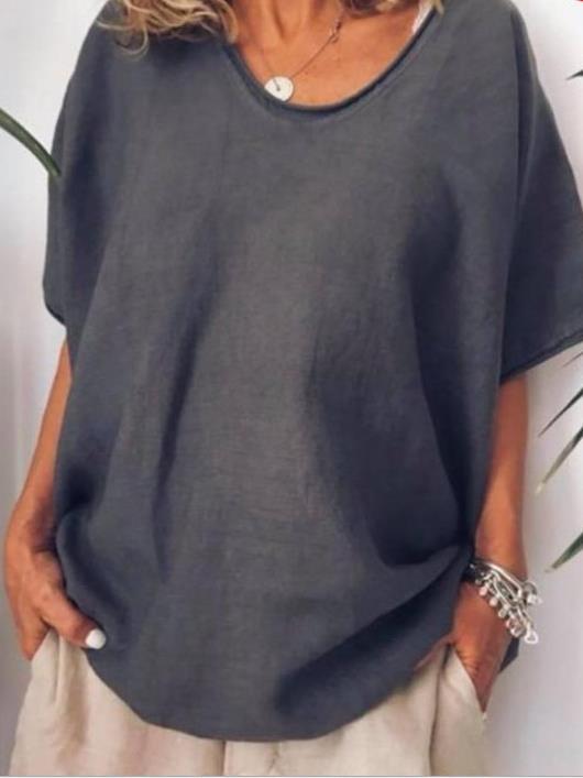 Clara- Bluse mit V-Ausschnitt und kurzen Ärmeln Dunkelgrau