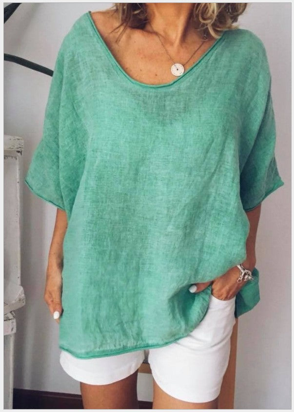 Clara- Bluse mit V-Ausschnitt und kurzen Ärmeln Hellgrün