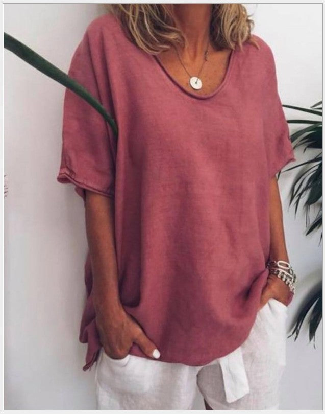 Clara- Bluse mit V-Ausschnitt und kurzen Ärmeln Rot