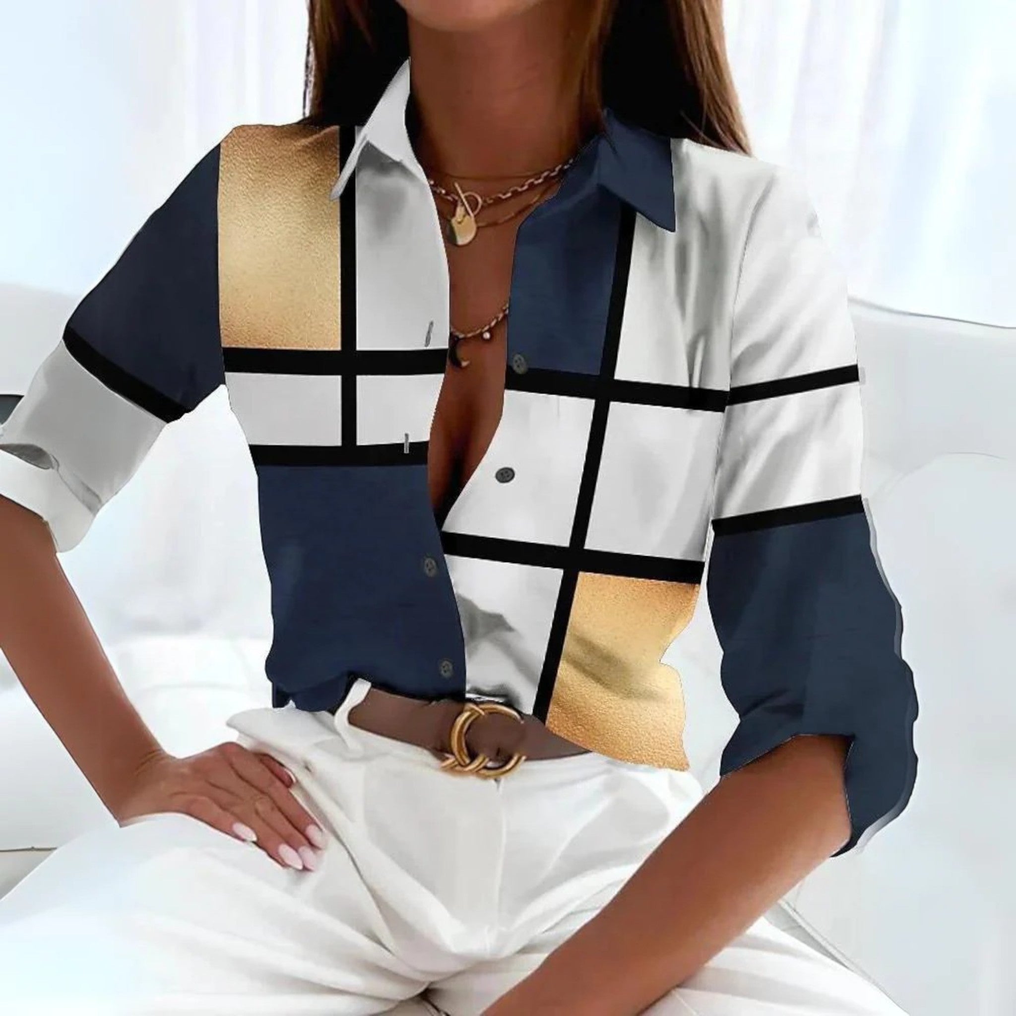 Polina - Printed V-Neck Blouse for Women