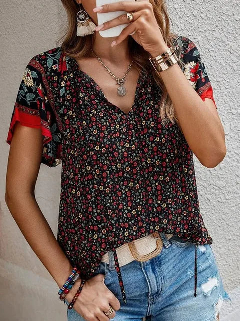 Constanze - Damen Sommerbluse V-Ausschnitt Braun
