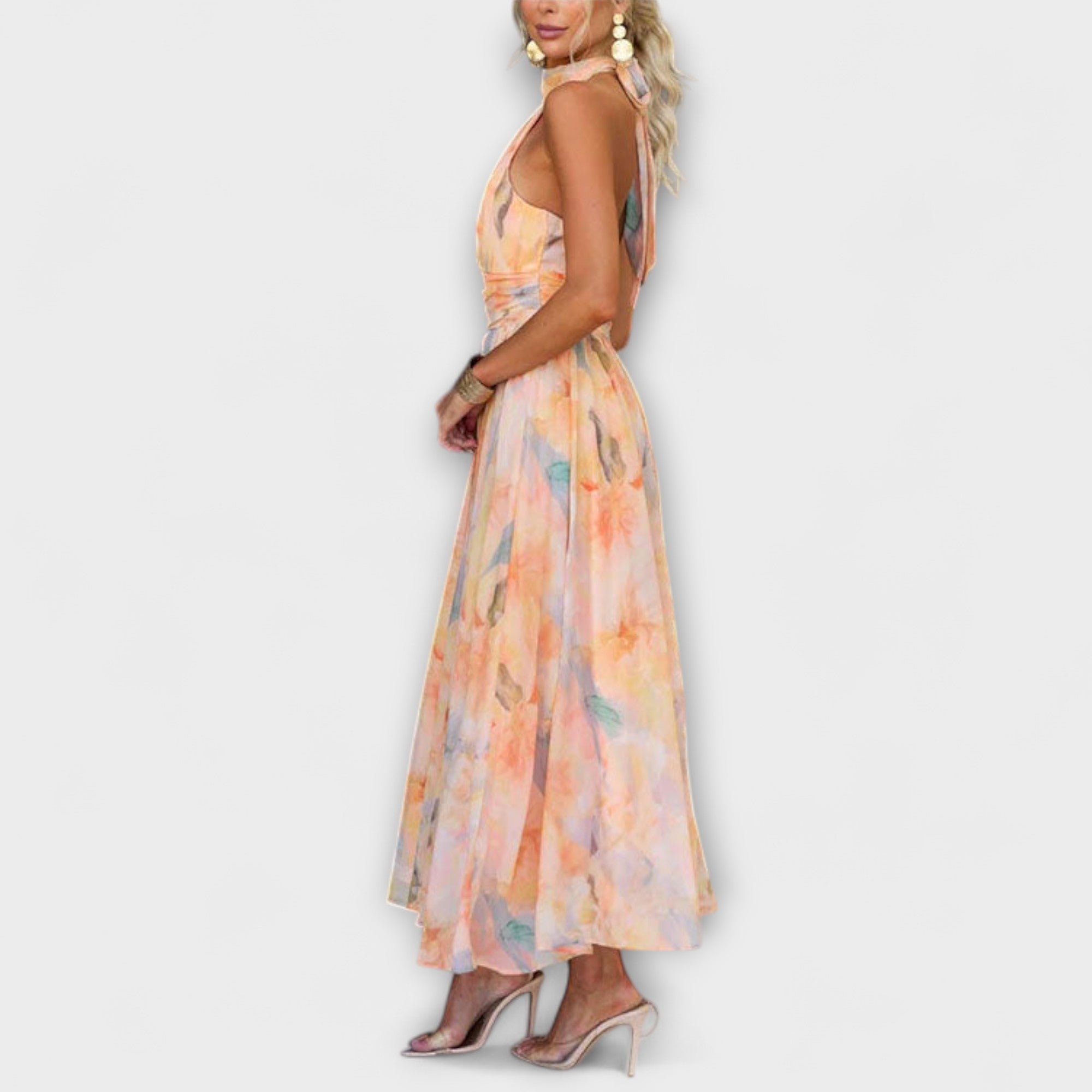 Constanze - Neckholder-Maxikleid mit Aquarellmuster Orange 3