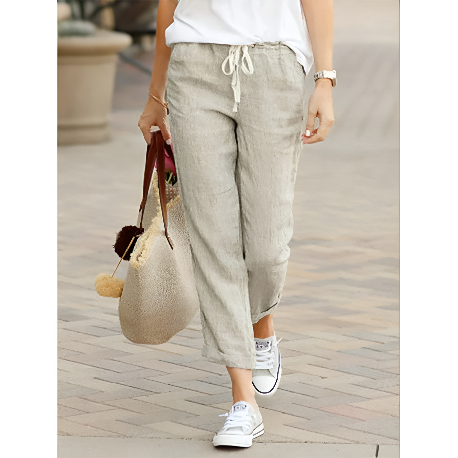 Coralie - Damen Baumwoll-Leinen Hose – Lockerer Schnitt Beige