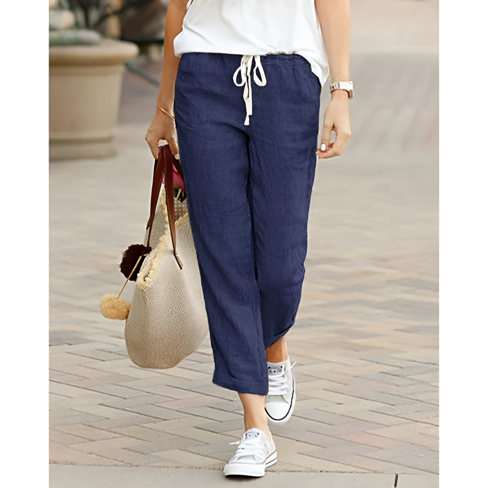 Coralie - Damen Baumwoll-Leinen Hose – Lockerer Schnitt Blau