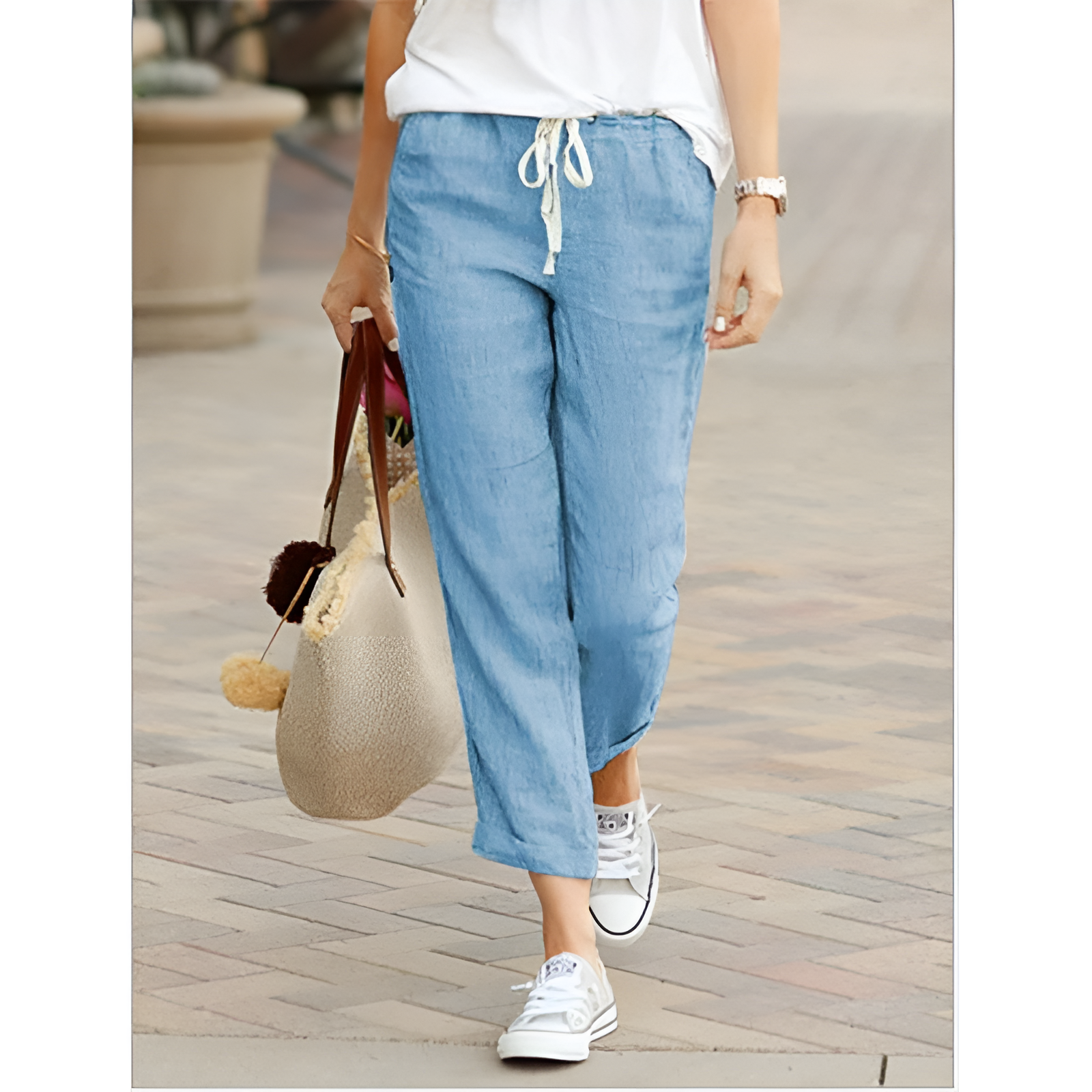 Coralie - Damen Baumwoll-Leinen Hose – Lockerer Schnitt HellBlau