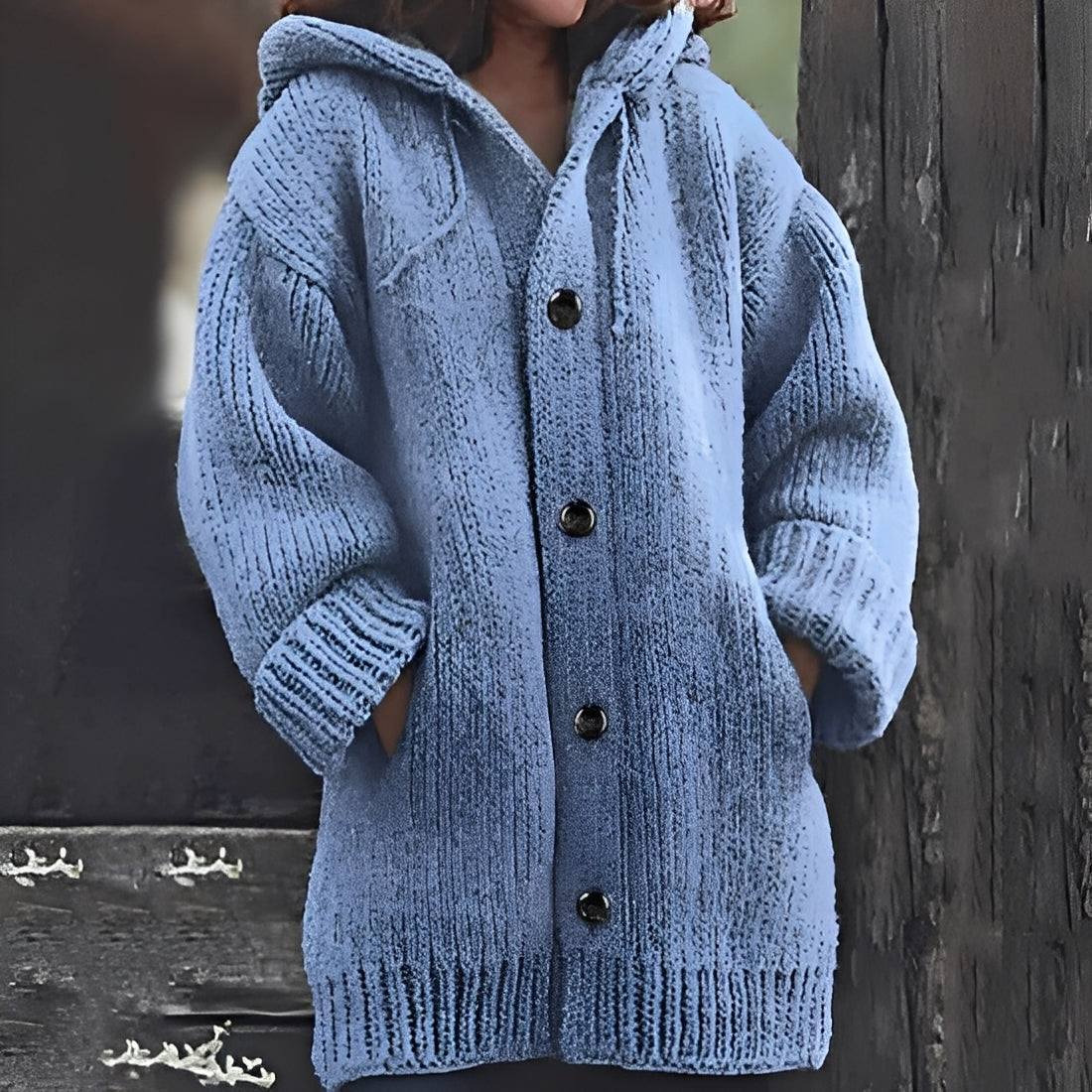 Dagmar - Bequeme Kapuzen-Strickjacke für Damen Blau