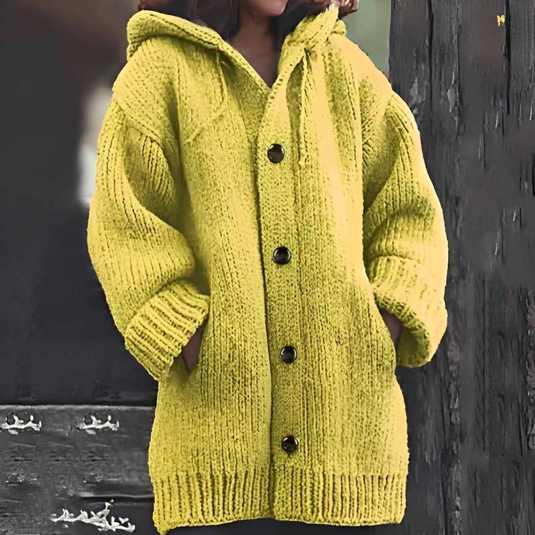 Dagmar - Bequeme Kapuzen-Strickjacke für Damen Gelb