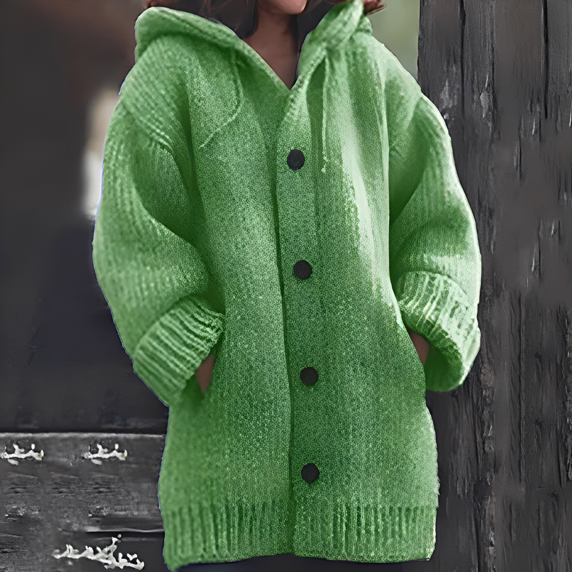 Dagmar - Bequeme Kapuzen-Strickjacke für Damen Grün