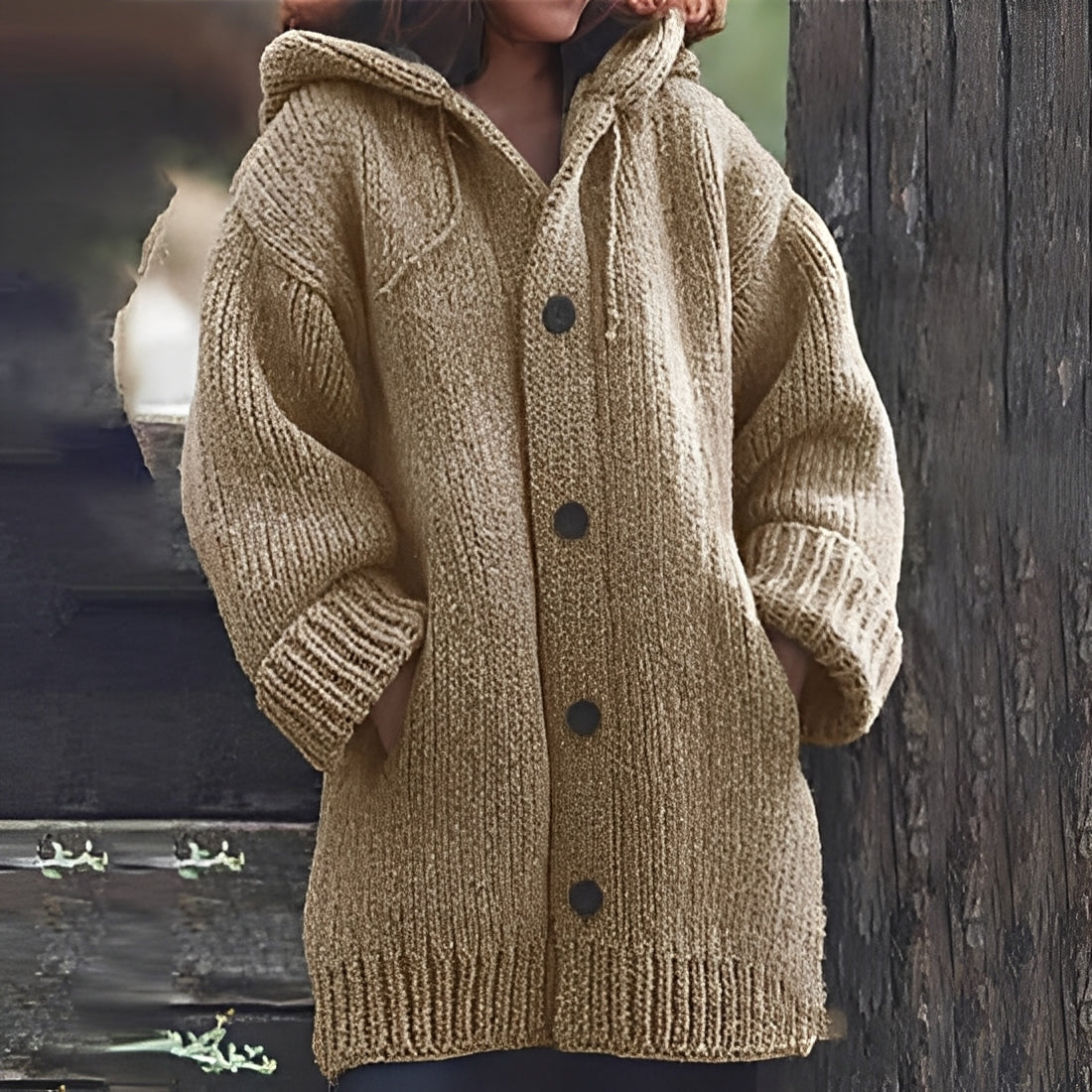 Dagmar - Bequeme Kapuzen-Strickjacke für Damen Khaki