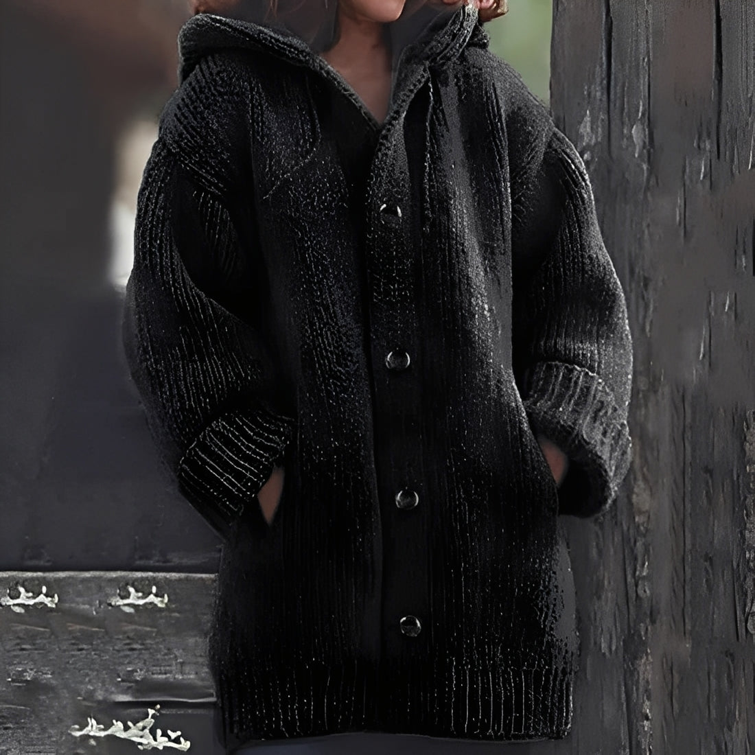 Dagmar - Bequeme Kapuzen-Strickjacke für Damen Schwarz