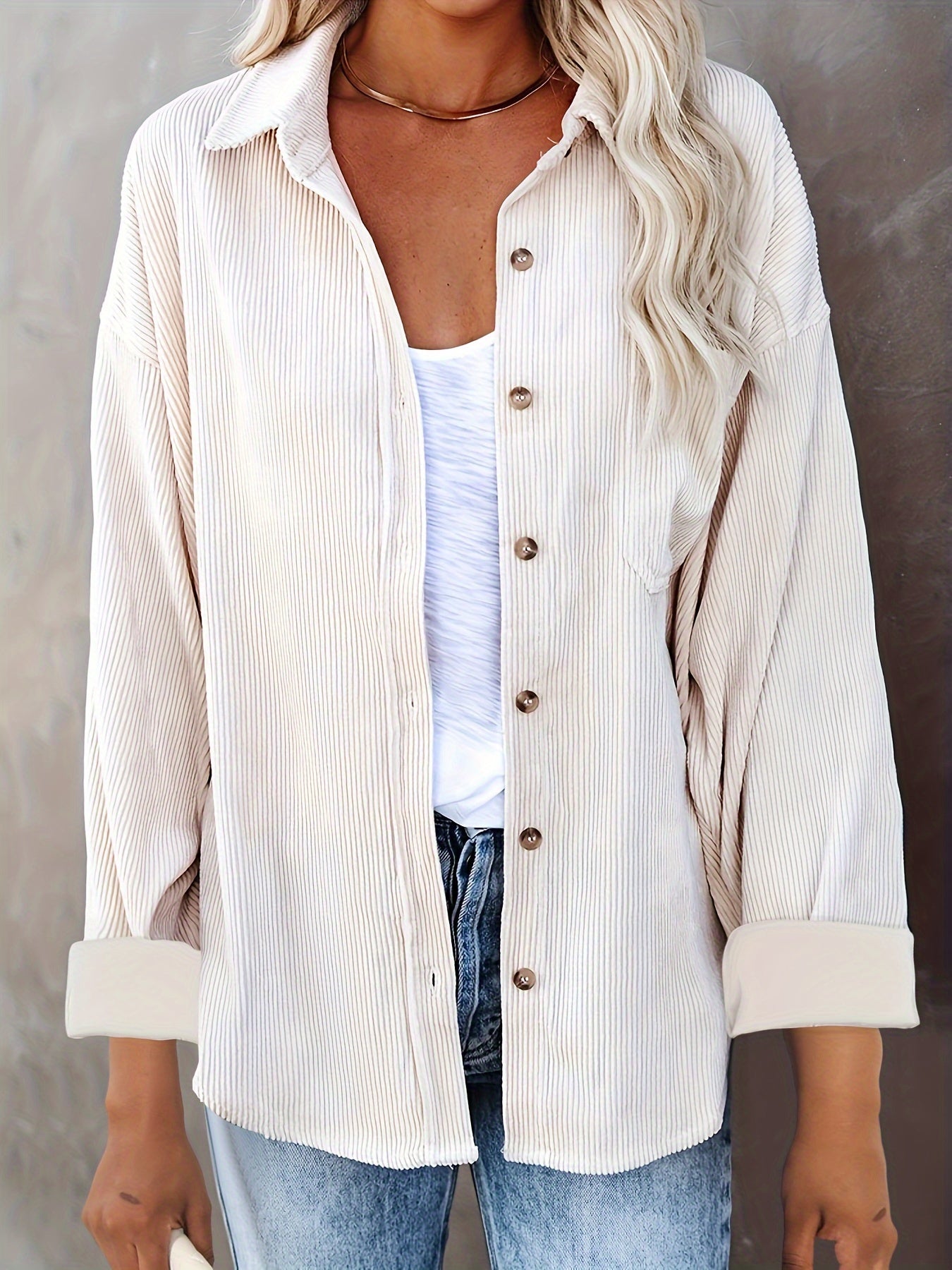 Damara – Langärmelige Cordbluse für Damen Beige