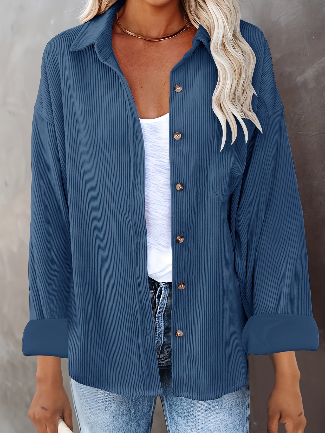 Damara – Langärmelige Cordbluse für Damen Blau