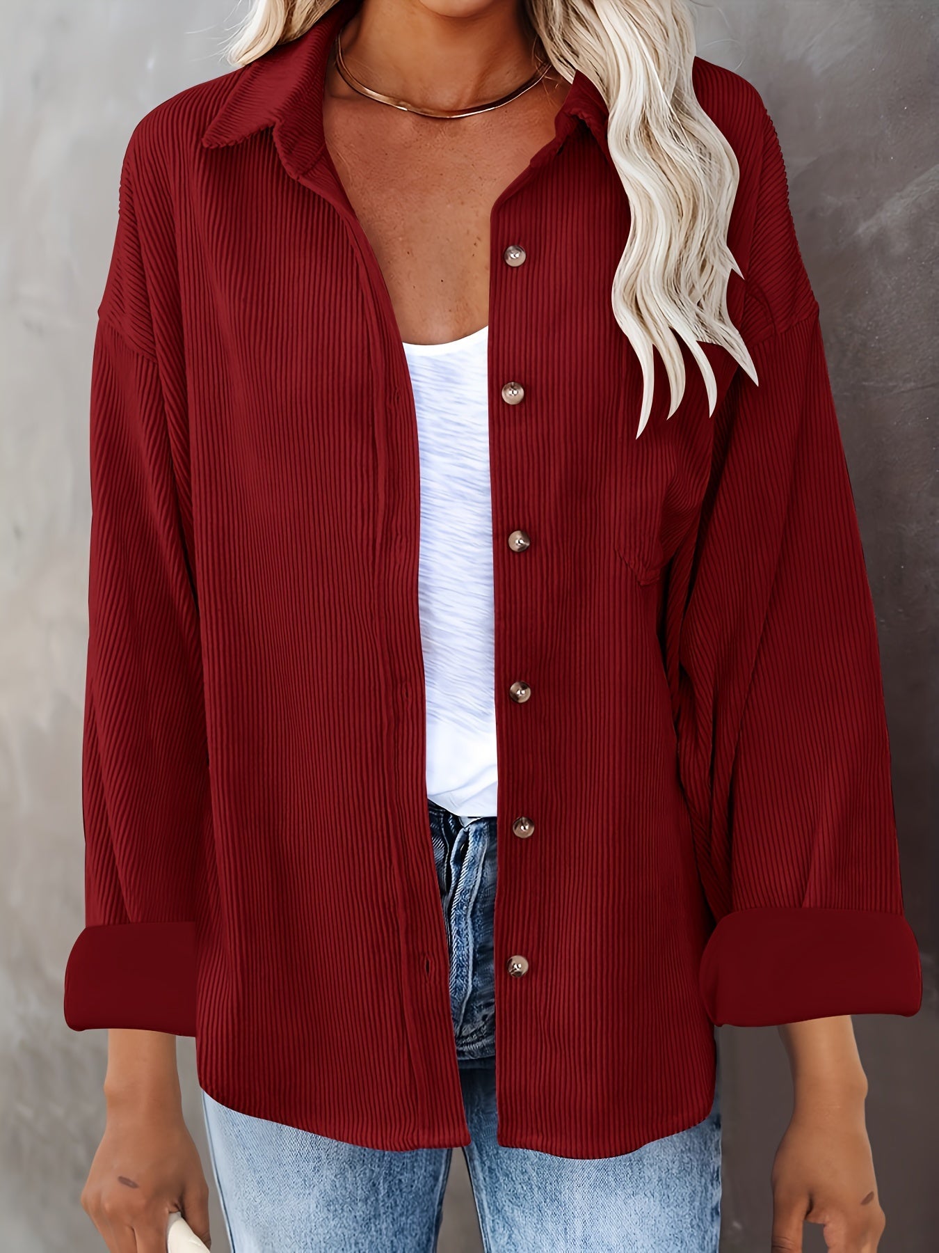 Damara – Langärmelige Cordbluse für Damen Burgund