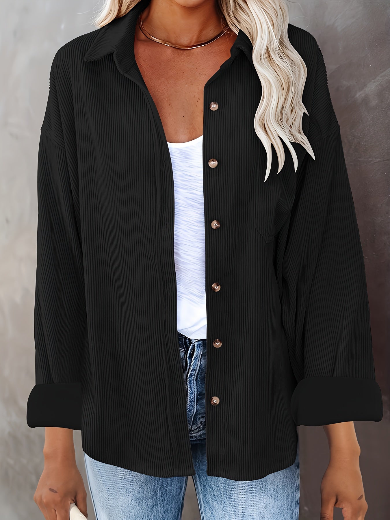 Damara – Langärmelige Cordbluse für Damen Schwarz