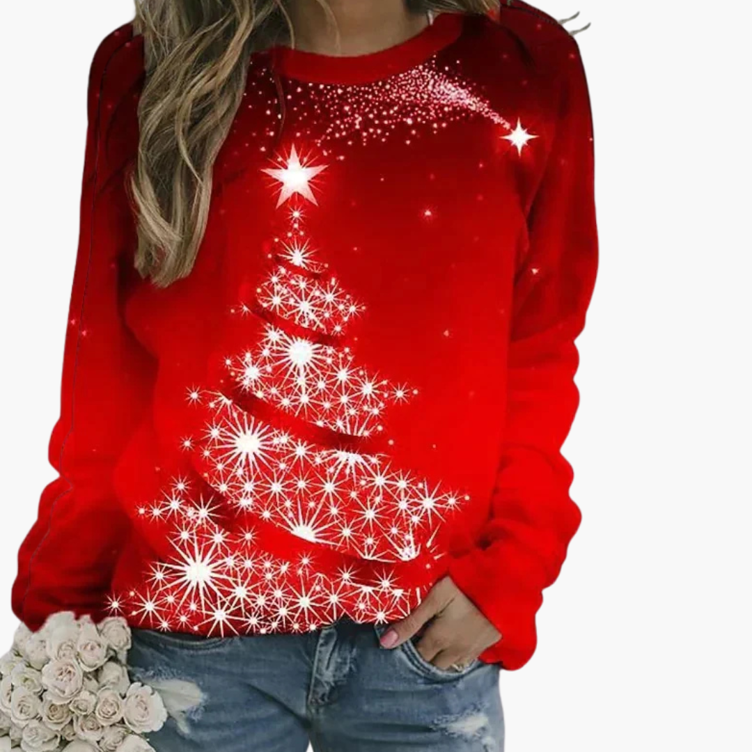 Margot - Damen Weihnachtspullover Rentier Schneemann Print