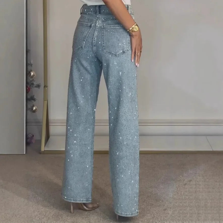 Minna - Damen Mom Jeans Denim Glänzende Details Lässig