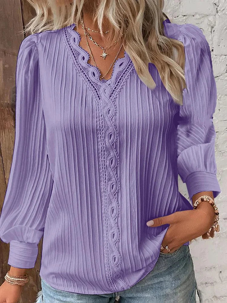 Daniela - Langärmlige Bluse Mit V Ausschnitt Für Damen Lila