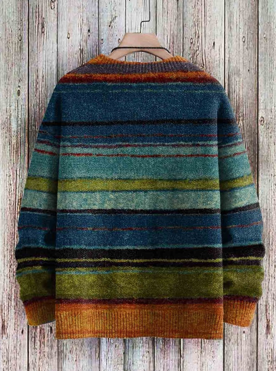 Dean- Vintage Streifen Kunstdruck Casual Strickpullover Mehrfarbig