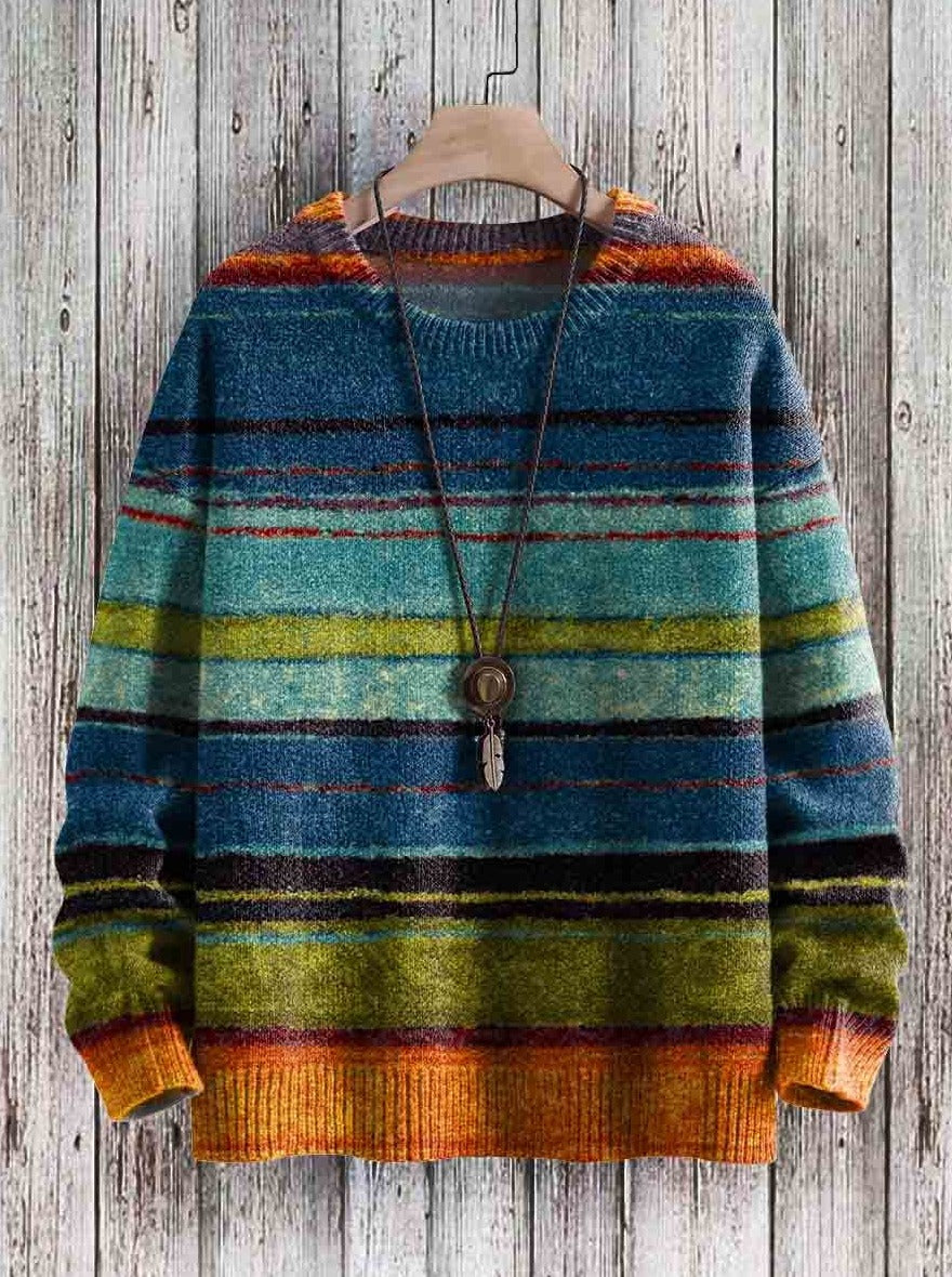 Dean- Vintage Streifen Kunstdruck Casual Strickpullover Mehrfarbig 1