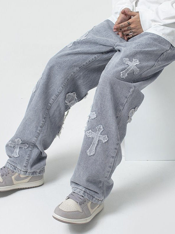 Denzil – Estes Patch-Hose mit Kreuzdetails Grau