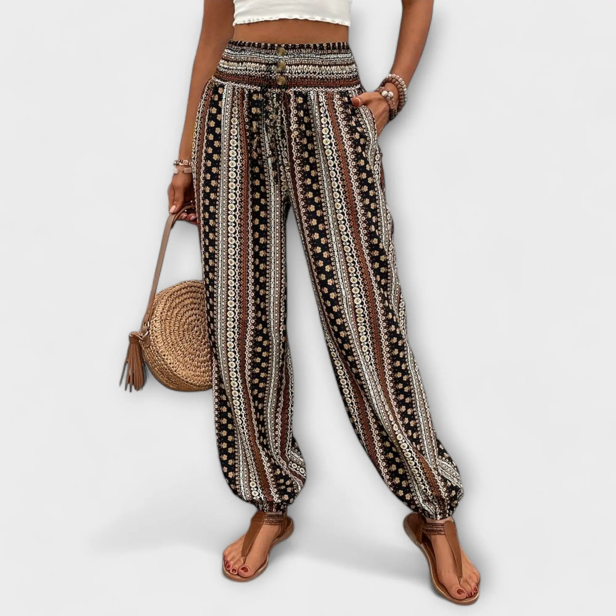 Dilia – Weite Hose mit Ethno-Muster Braun