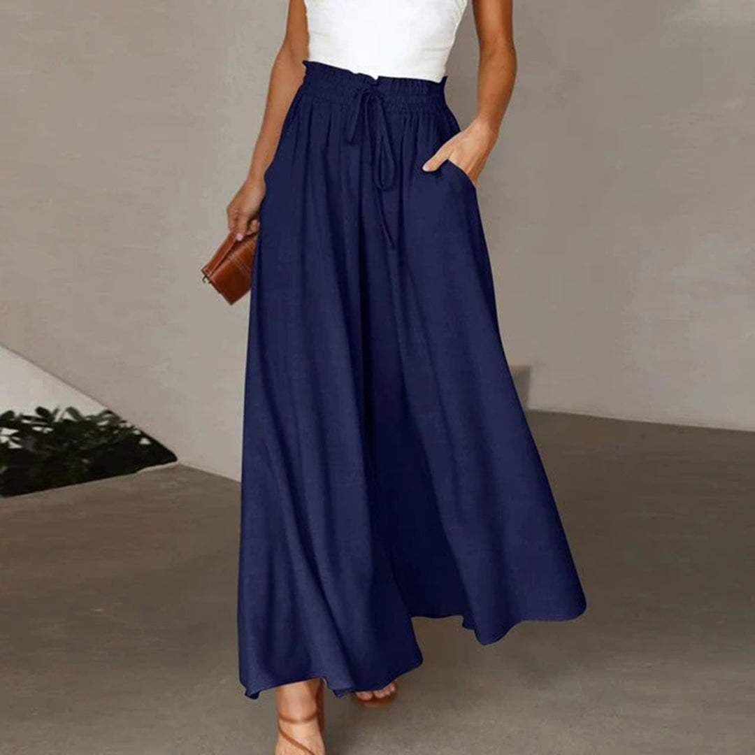 Dominika - Lockere Hose Mit Weitem Bein Für Damen Sommer Blau