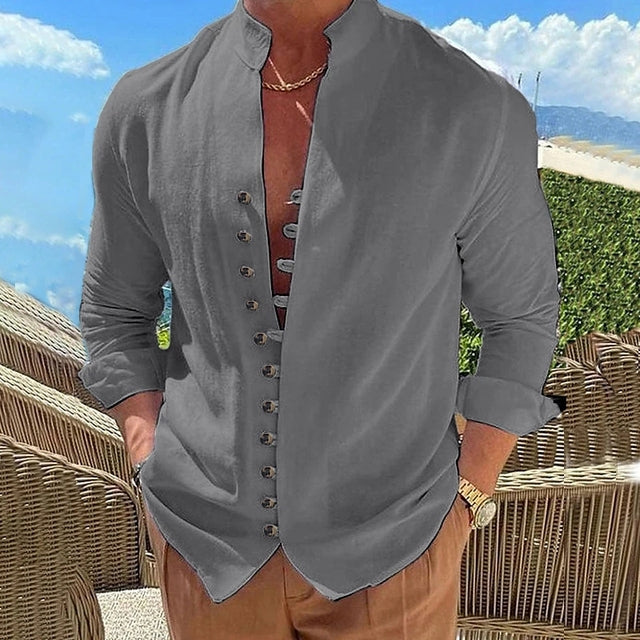 Dominikus – Herren Shirt mit besonderer Knopfleiste Grau