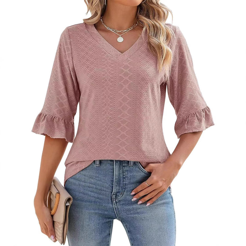 Dorothea – Elegantes Rüschen-Top mit V-Ausschnitt Rosa