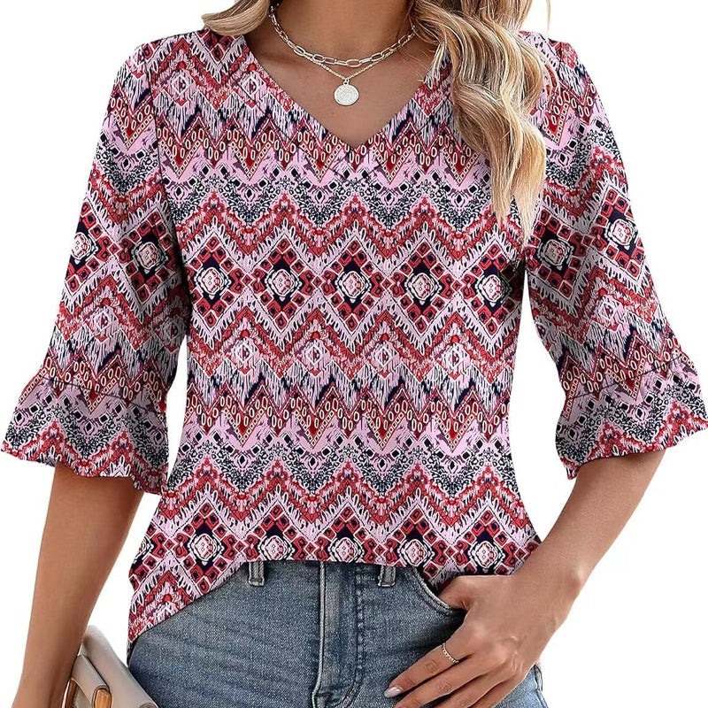 Dorothea – Elegantes Rüschen-Top mit V-Ausschnitt Rot