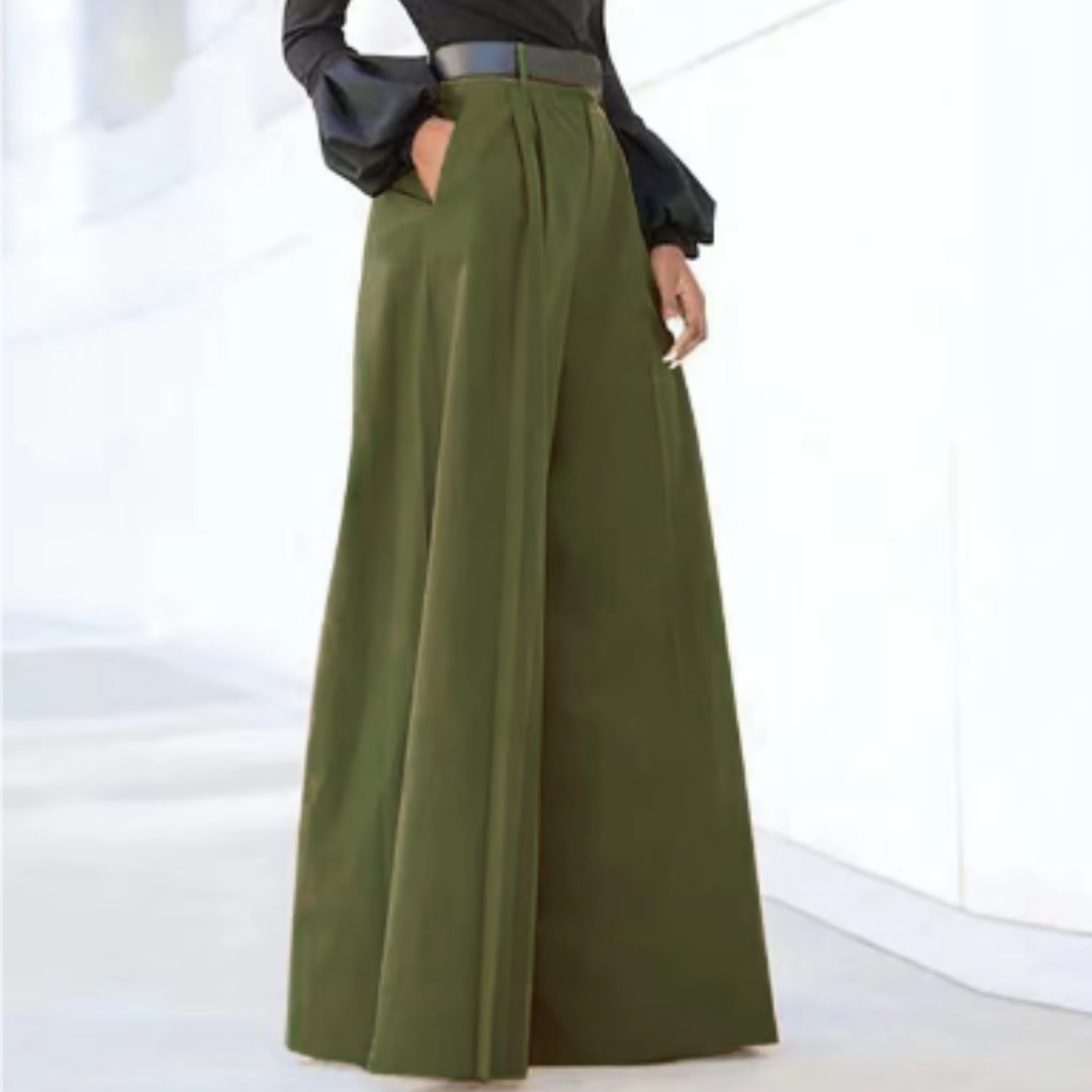 Dorrit - Damenhose Mit Hoher Taille Weites Bein Armeegrün