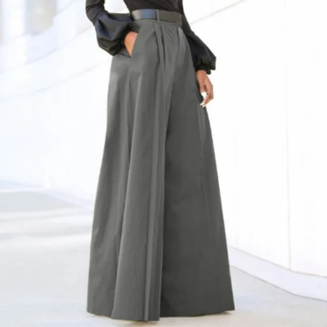 Dorrit - Damenhose Mit Hoher Taille Weites Bein Grau
