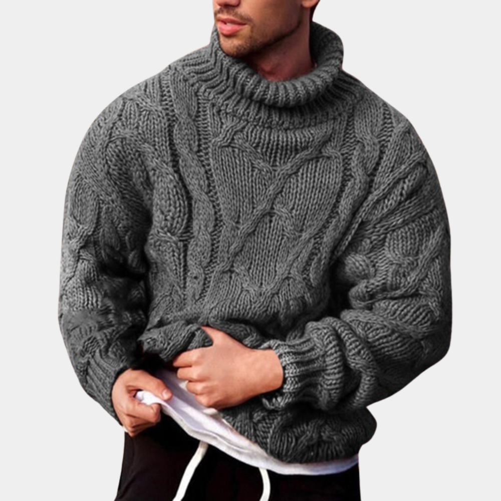 Drago - Strickpullover Chunky Rollkragenpullover Herren Grau
