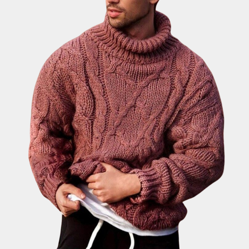Drago - Strickpullover Chunky Rollkragenpullover Herren Rot